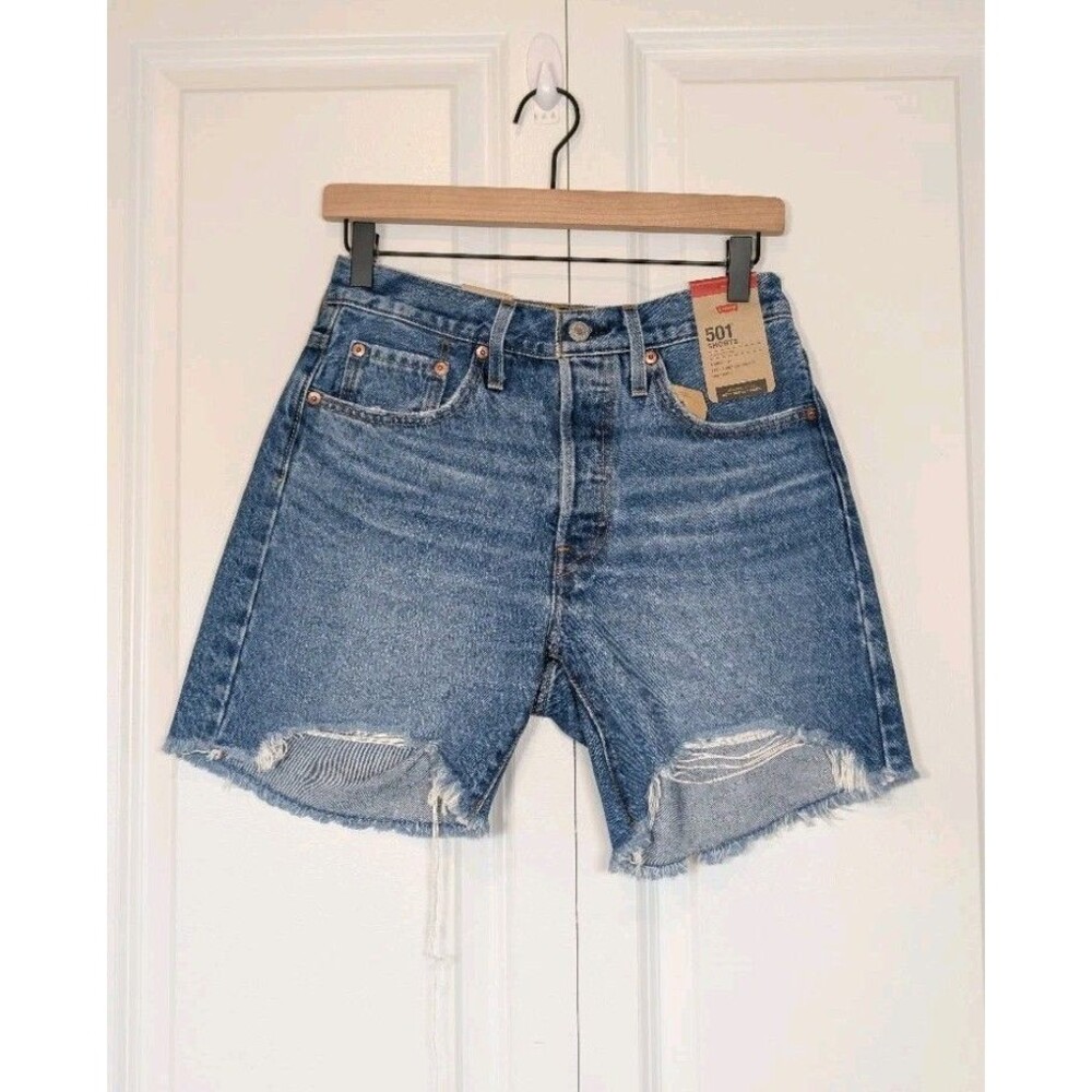 Levi’s 501 Shorts Women’s 26 Blue Denim High Rise Button Fly Distressed